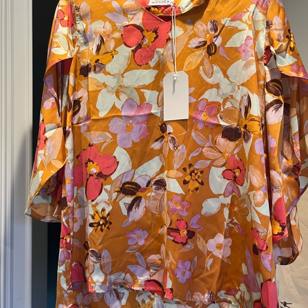 Vibrant Floral Blouse in Orange by Emily Wonder